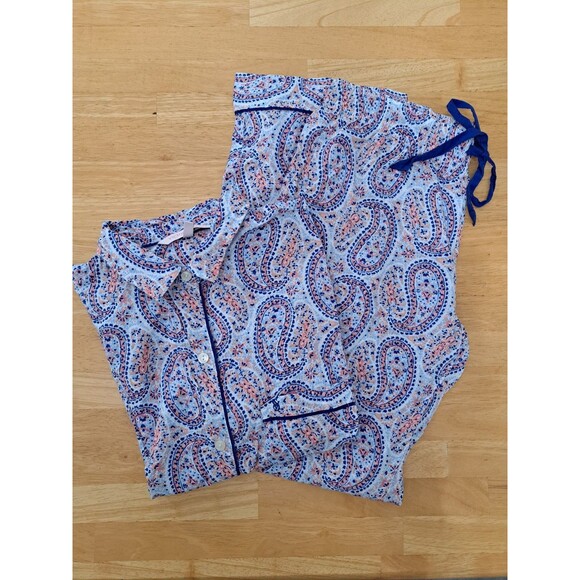 Victoria's Secret Pajama Set Pants Lightweight Cotton Paisley Blue Pink Small - Picture 1 of 16